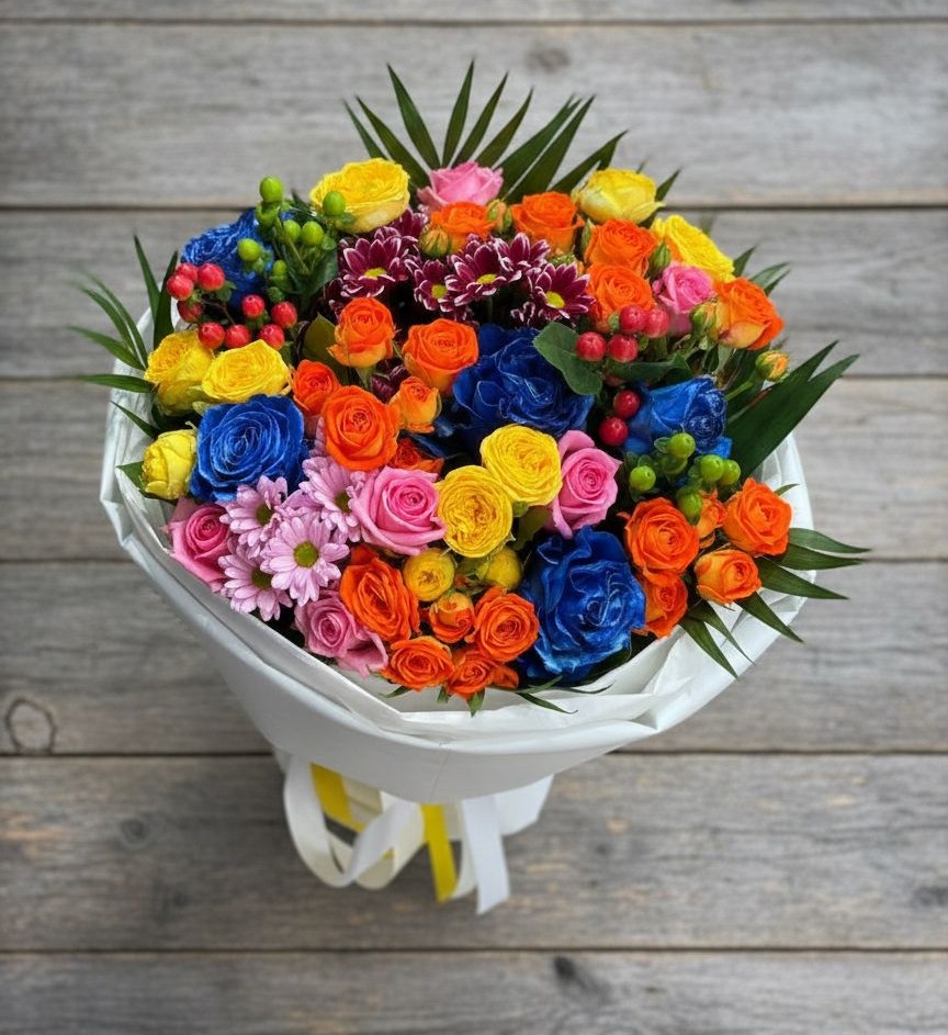 Букет цветов из: Розы и Хризантемы в Красные Баррикады