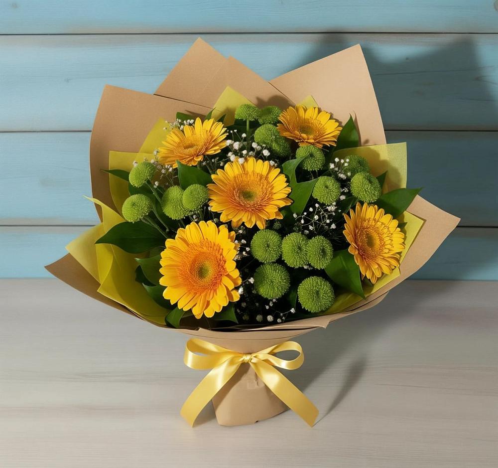 Букет цветов из: Герберы и Хризантемы в Красные Баррикады