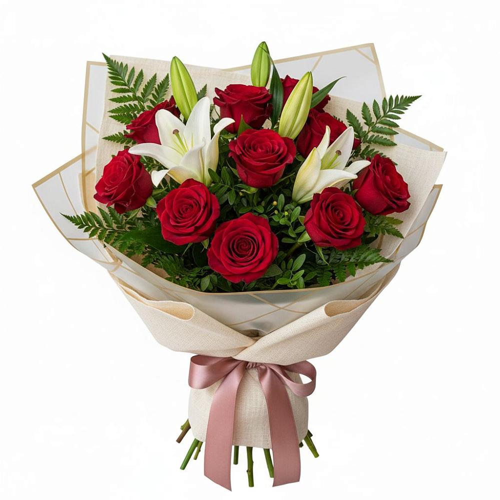 Букет цветов из: Лилии и Розы в Красные Баррикады