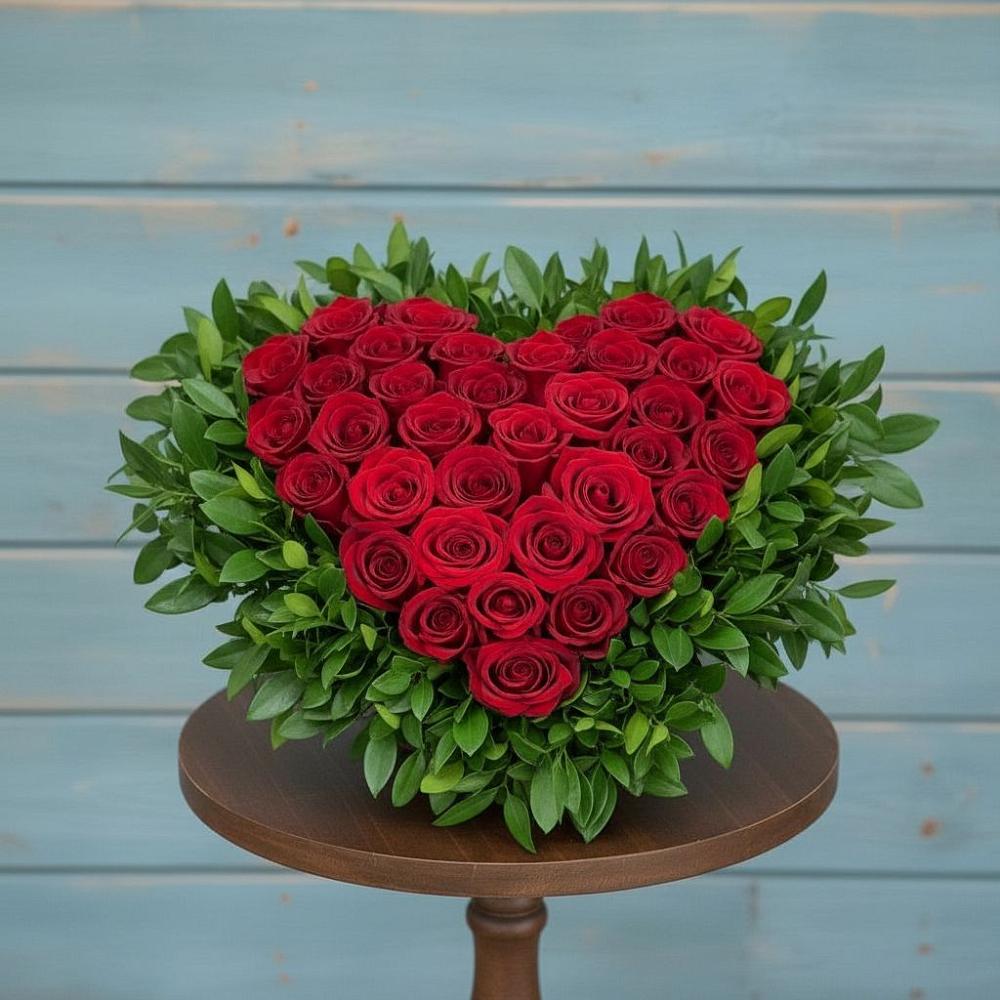 Цветочная композиция из Розы в виде сердца в Красные Баррикады