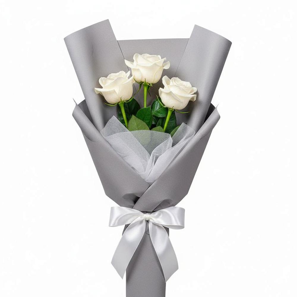 Букет 3 белые розы в Красные Баррикады