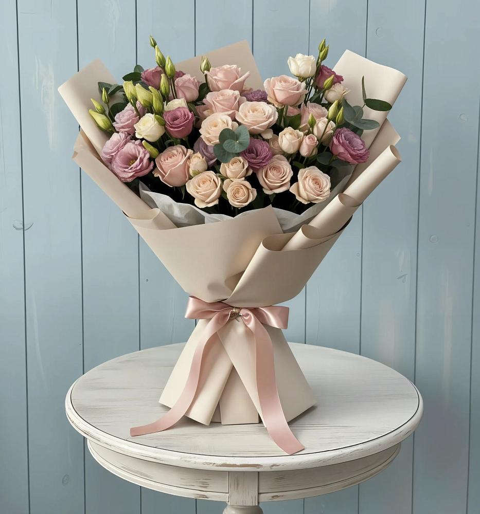 Букет цветов из: Розы и Лизиантусы в Красные Баррикады